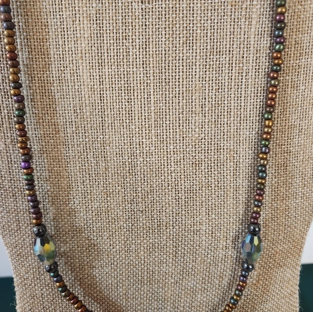 Hand Crafted Multicolor Beaded Necklace Purple Green